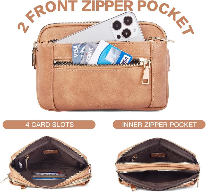 Telena Fanny Packs for Women Cross Body Bag Leather Belt Bag Fashionable Waist Bag with Adjustable Strap Camel Brown - Image 5